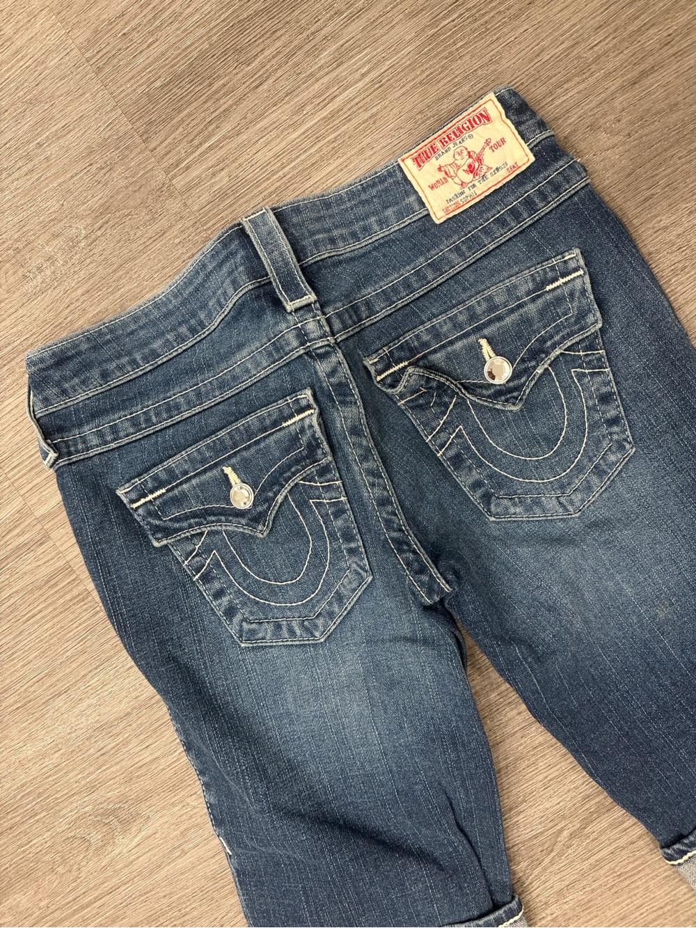 True Religion Indigo Denim Shorts with Flap Back Pockets